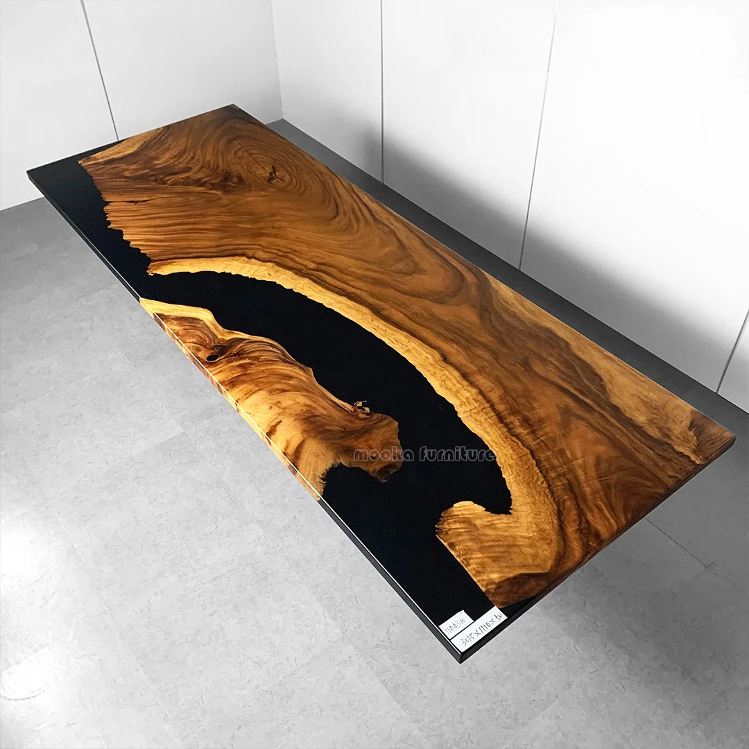 Factory direct supply the lowest price for live edge wood slab river dining table unique epoxy resin table