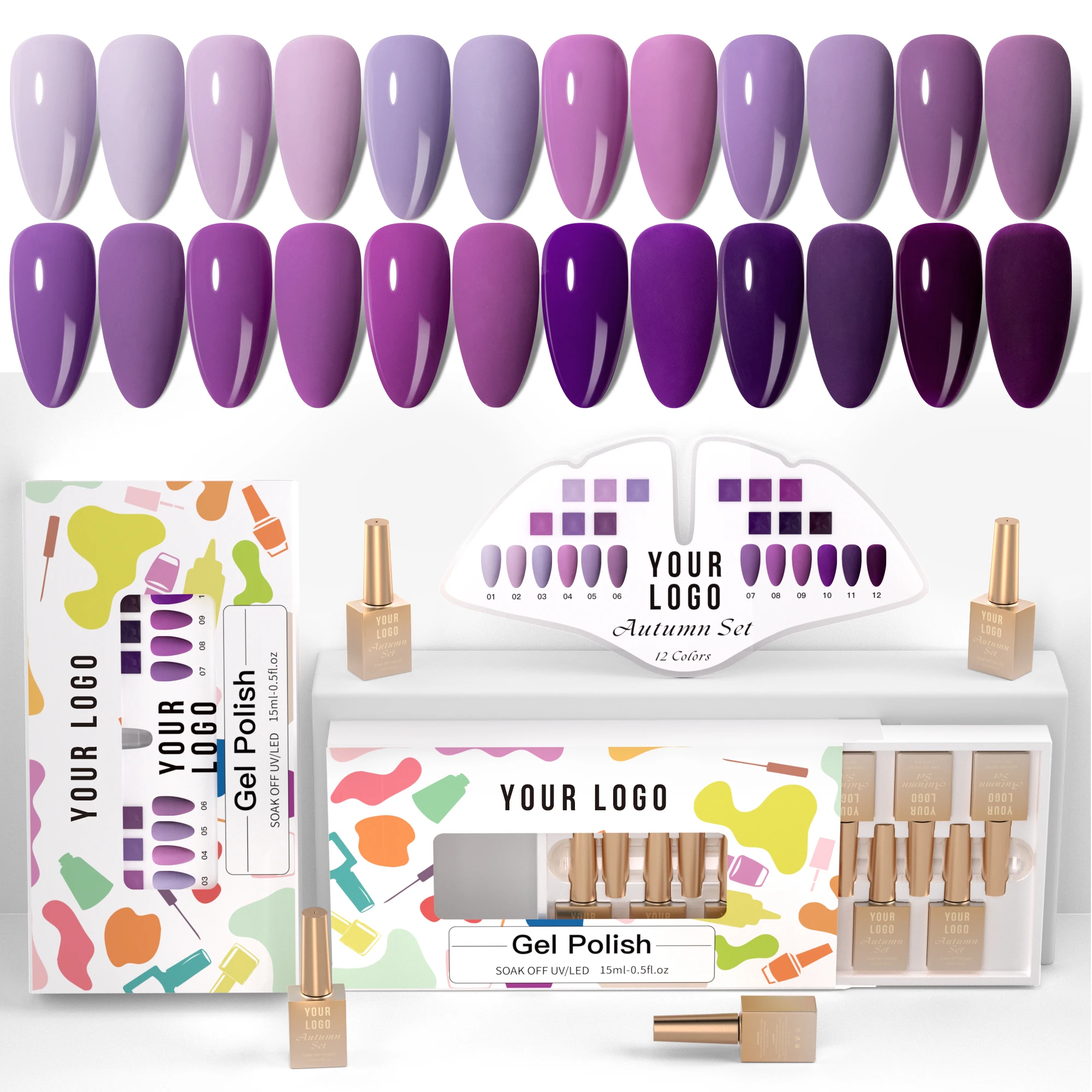 Vendeeni Wholesale Price 15ml Fall Winter 12 Colors Purple Nude Gel Color Collection Gel Nail Polish Set