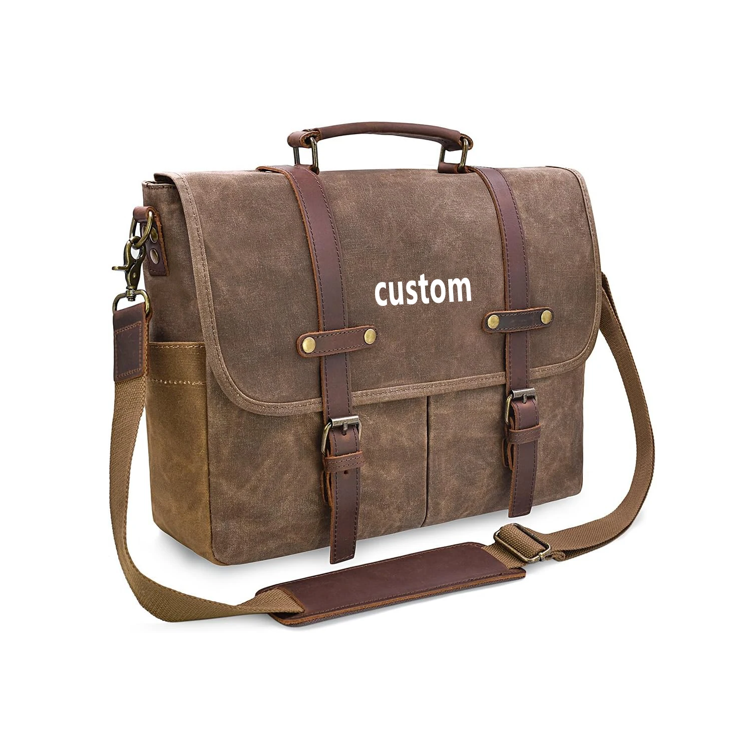 High-quality computer laptop bag brown branded shoulder tote handbags custom logo multi use canvas messenger bag for men