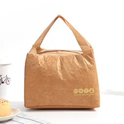 wholesale foldable Women Eco kraft brown paper insulated tyvek lunch cooler bag
