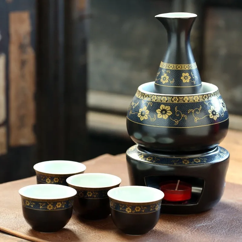 custom porcelain japanese style warm sake set ceramic sake set cups with warmer pot