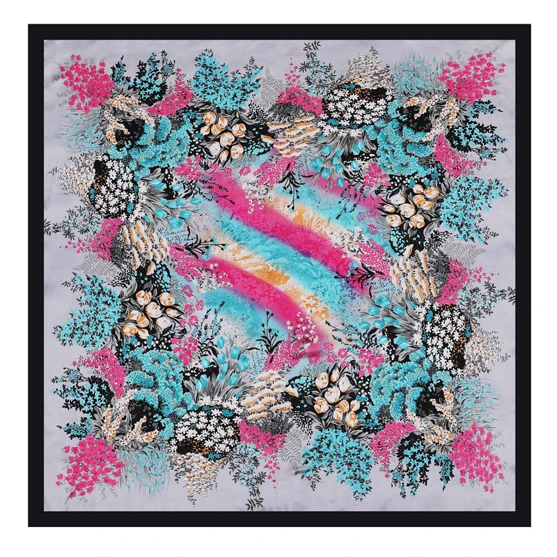 Suppliers fashion colored floral printed satin designer hair scarf custom personalized women silk logo scarf