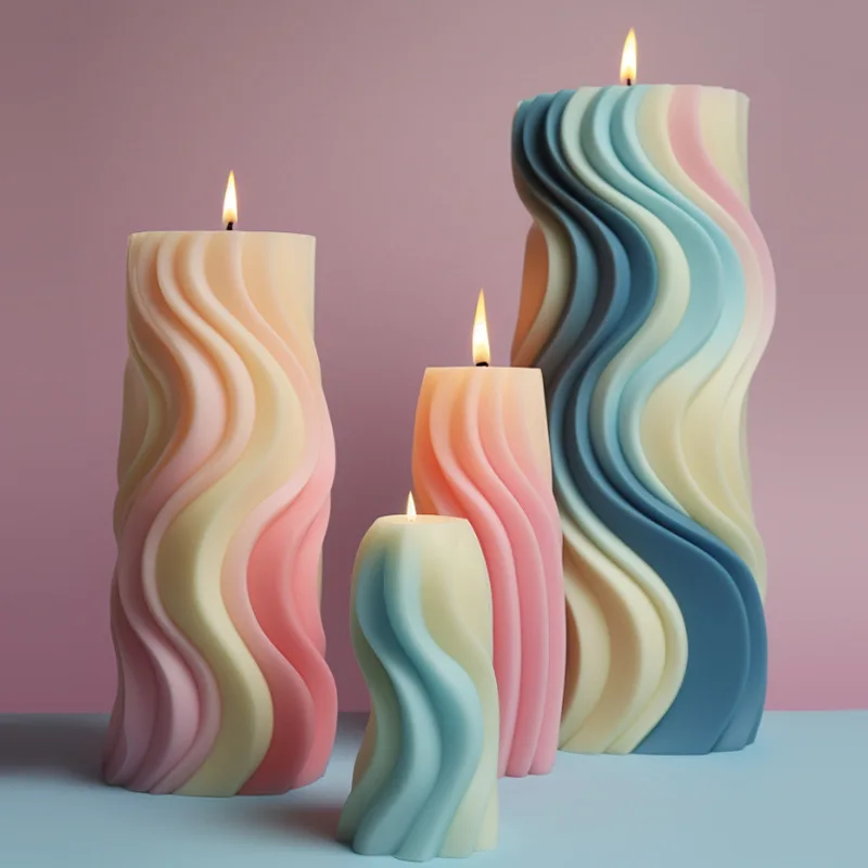 New Spiral Cylindrical Wave Column Mold Design Wave Scented Candles Silicone Mold DIY Cake Tools Home Decor Decoration Mouldings