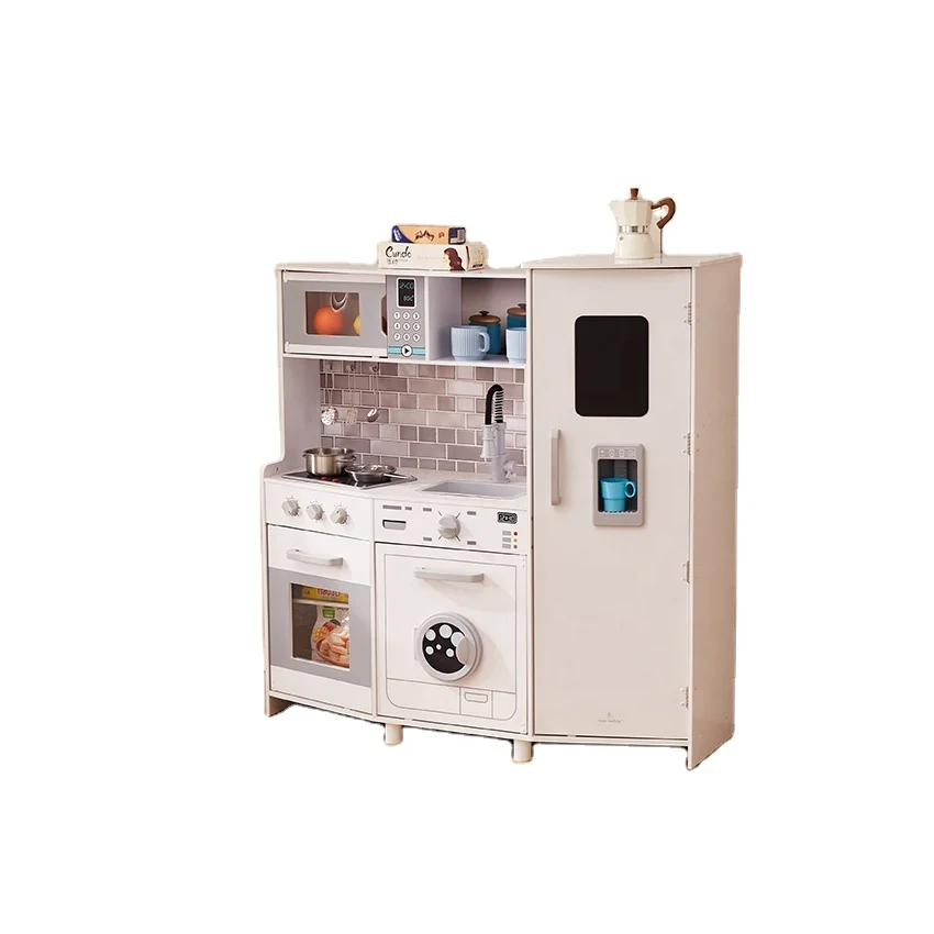 New Kids Role Play Wooden Toys Vintage Kitchen with Cookware Accessories Play Set for Toddlers