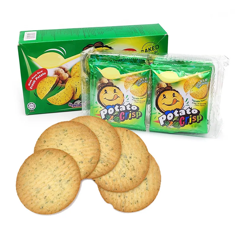 Custom Private Label Malaysia Hot Sale Boxed Potato Crisp Cracker Vegetable Flavour Baked Foods Biscuit Cracker