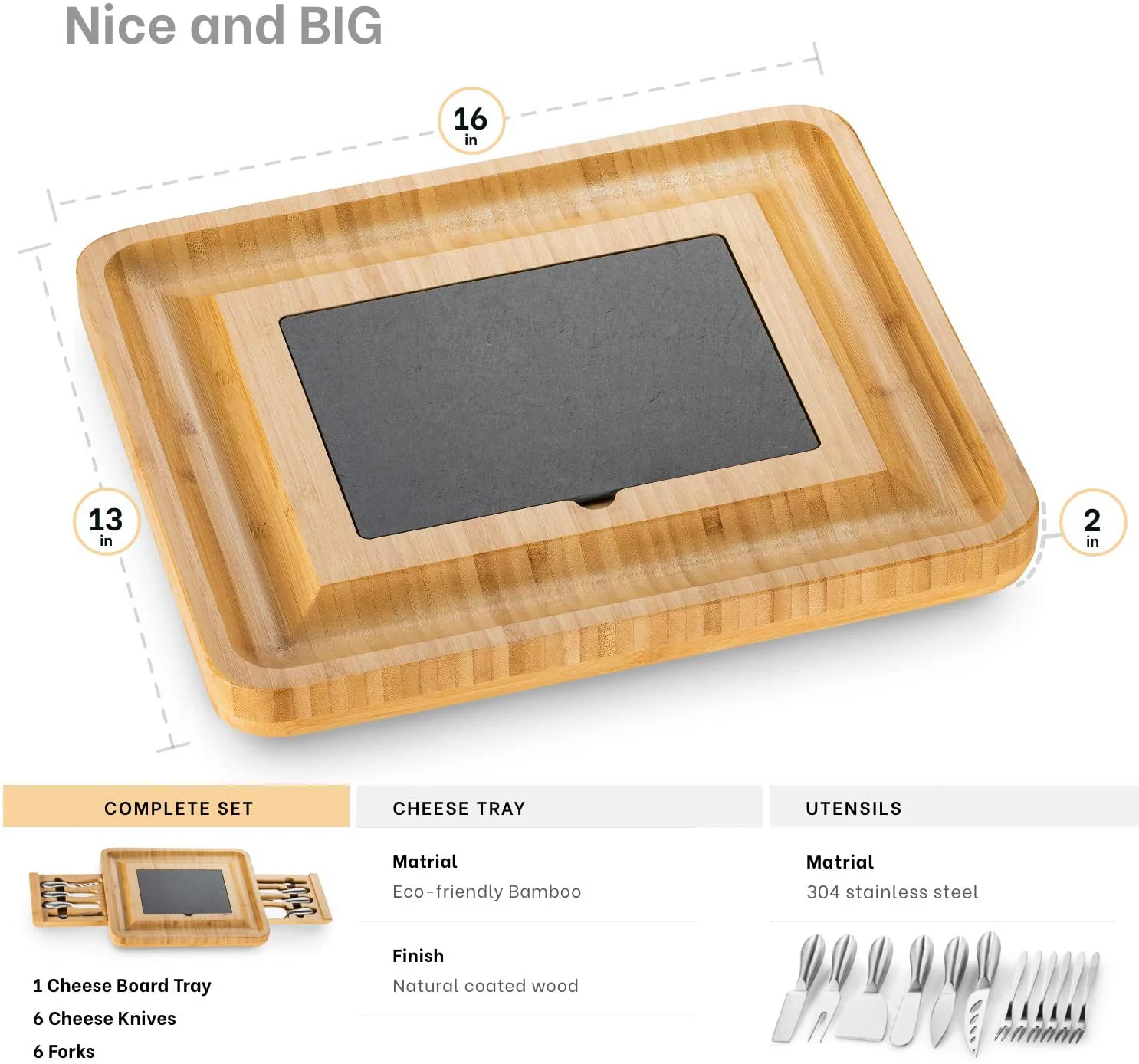 Bamboo Wood Charcuterie Cheese Board Set Serving Tray With 12 Cheese Utensils