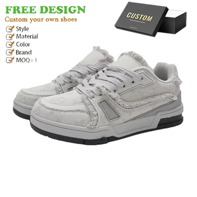 Custom Wholesale Denim Beard Vintage Casual Running Shoes Flat Shoes sneaker Hong Kong Style Trendy Chic Couple Design sneaker