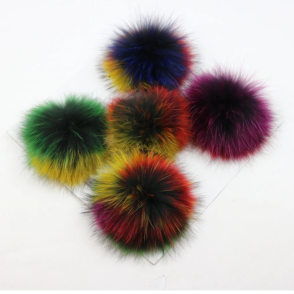 15CM  Wholesale Real Natural Raccoon Fur Pom Poms With Snap Hat Accessories Pink Raccoon Fur Ball Trim