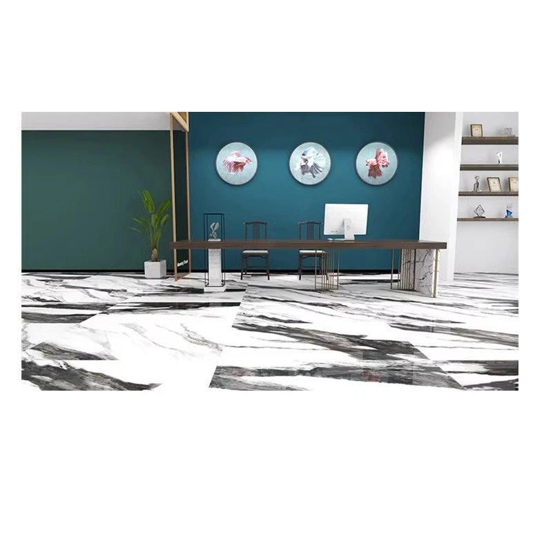 3d Shiny black and white stone porcelain tile 60x120 floor tiles black panda marble tile 120x60 50 pieces