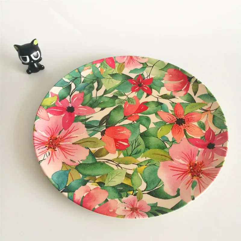 eco friendly follwer design round melamine bamboo plate
