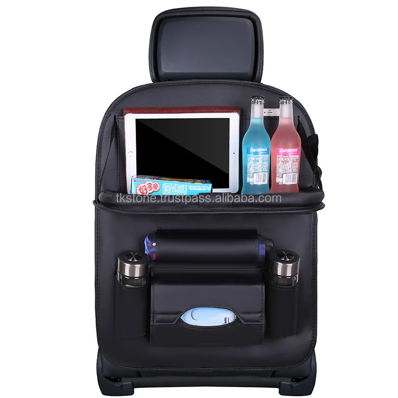 High Quality Fashionable Leather Car Seat Storage Bag Dinning Table & Cosmetic Organizer Open Closure for Car Travel Use