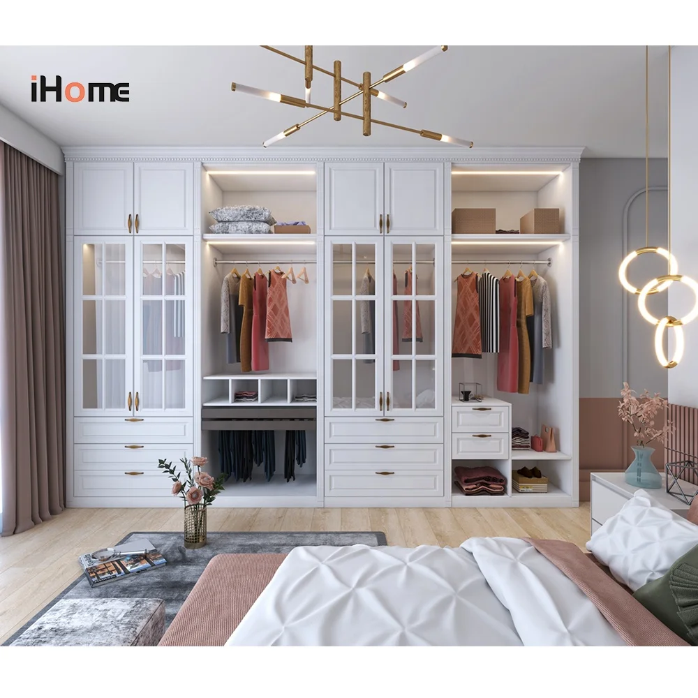 Modern Full Set White Wall Wardrobes Furniture Custom Made High End Bedroom Girls Cloth Wood Cabinet Wardrobe Designs For Sale