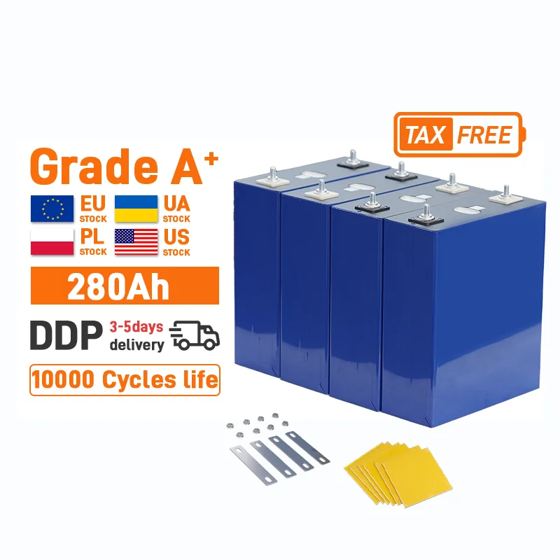 A Grade  280Ah lithium ion batteries With Insulation 3.2V LF280K lifepo4 battery Cell 5years Warranty DDP Tax Free