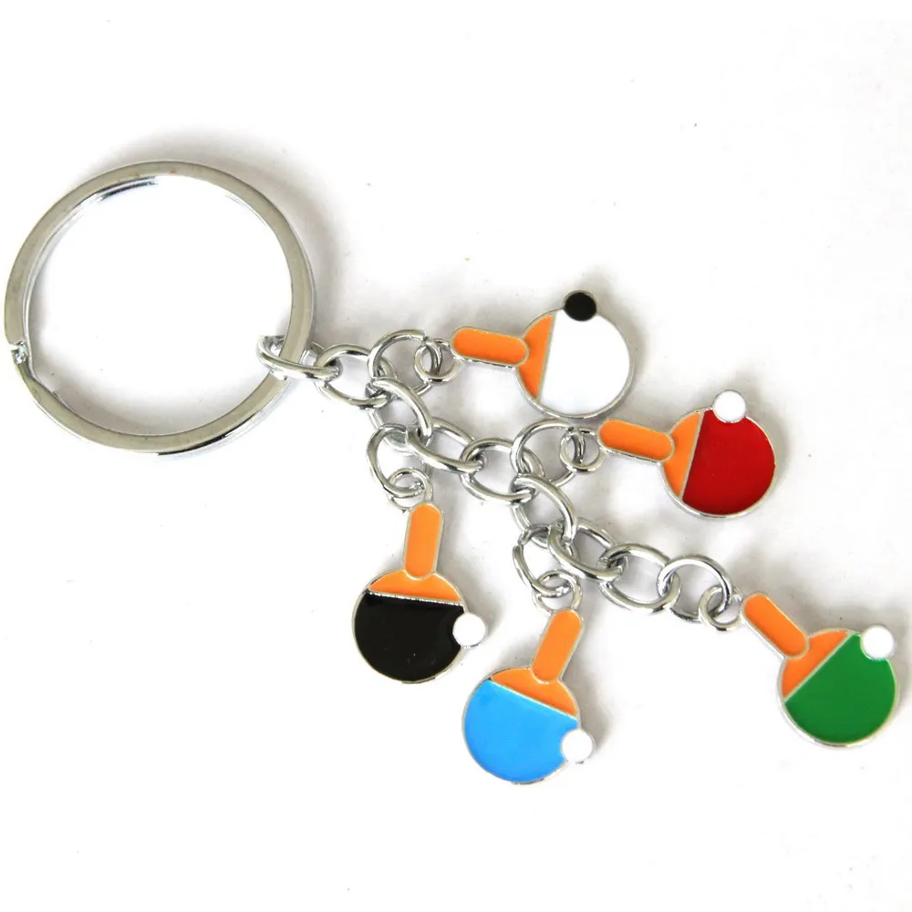 Wholesale custom logo metal enamel mini ping pong bat Table tennis racket keychain for laser engraving