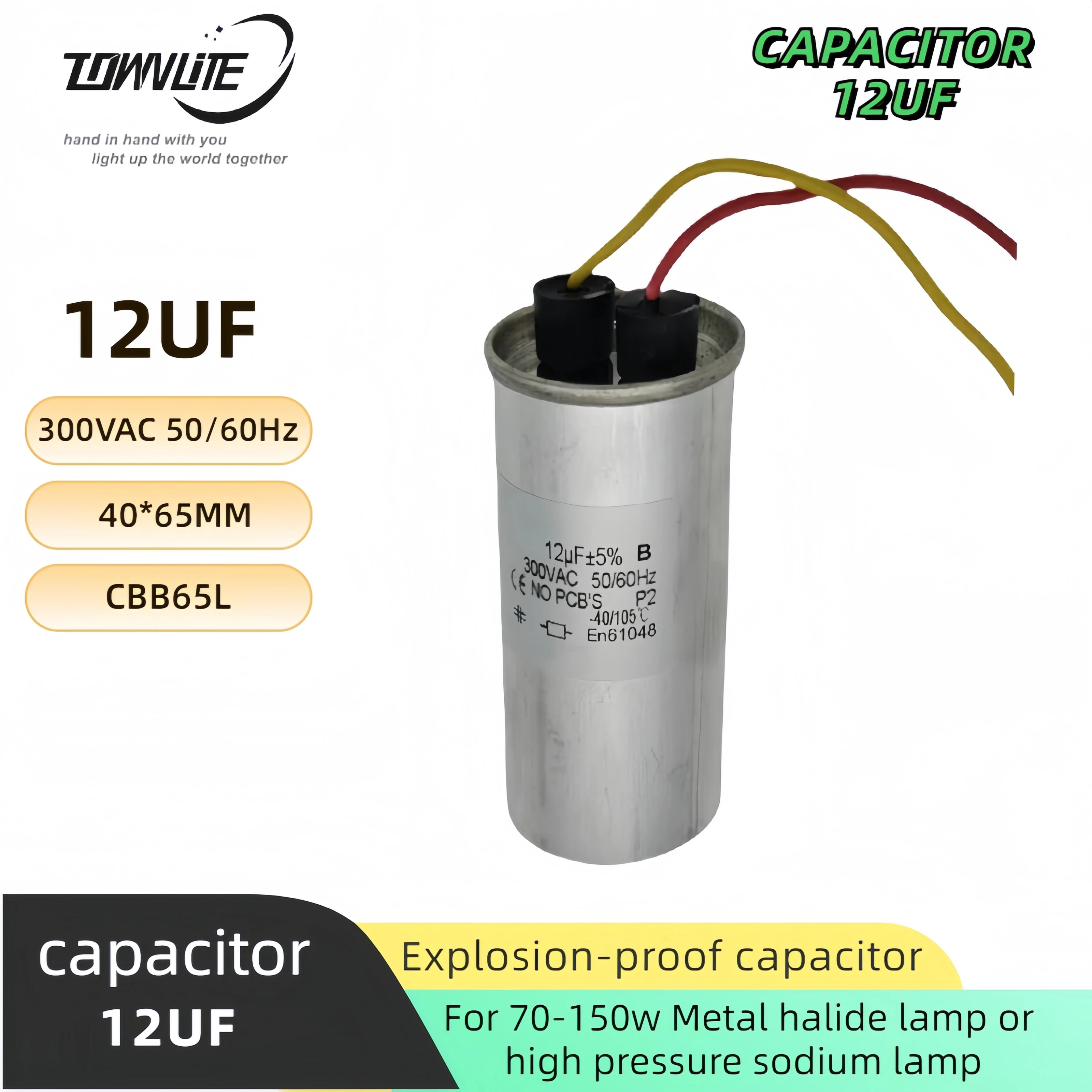 explosion-proof Capacitor cbb65 300V 12UF for Metal halide lamp or Sodium lamp 70-150w