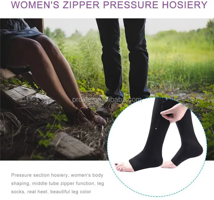 
ProLife Medical Knee-high Open Toe Compression Socks Zipper 20-30mmHg 