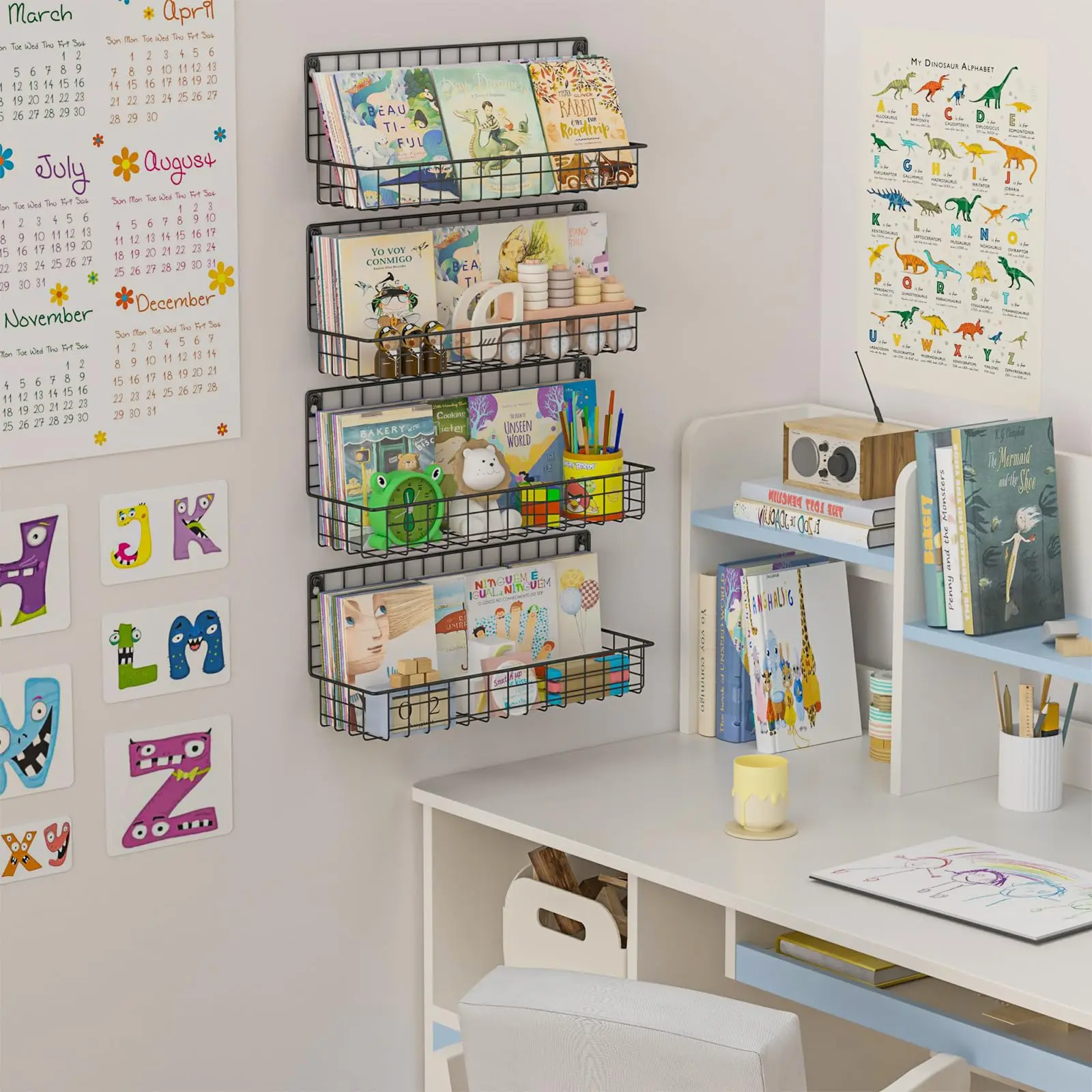 Hot sale Floating Book Wall Mounted Metal Kids Bookshelf Display Stand Open rack shelf for Kids Nursery Toddler Classroom