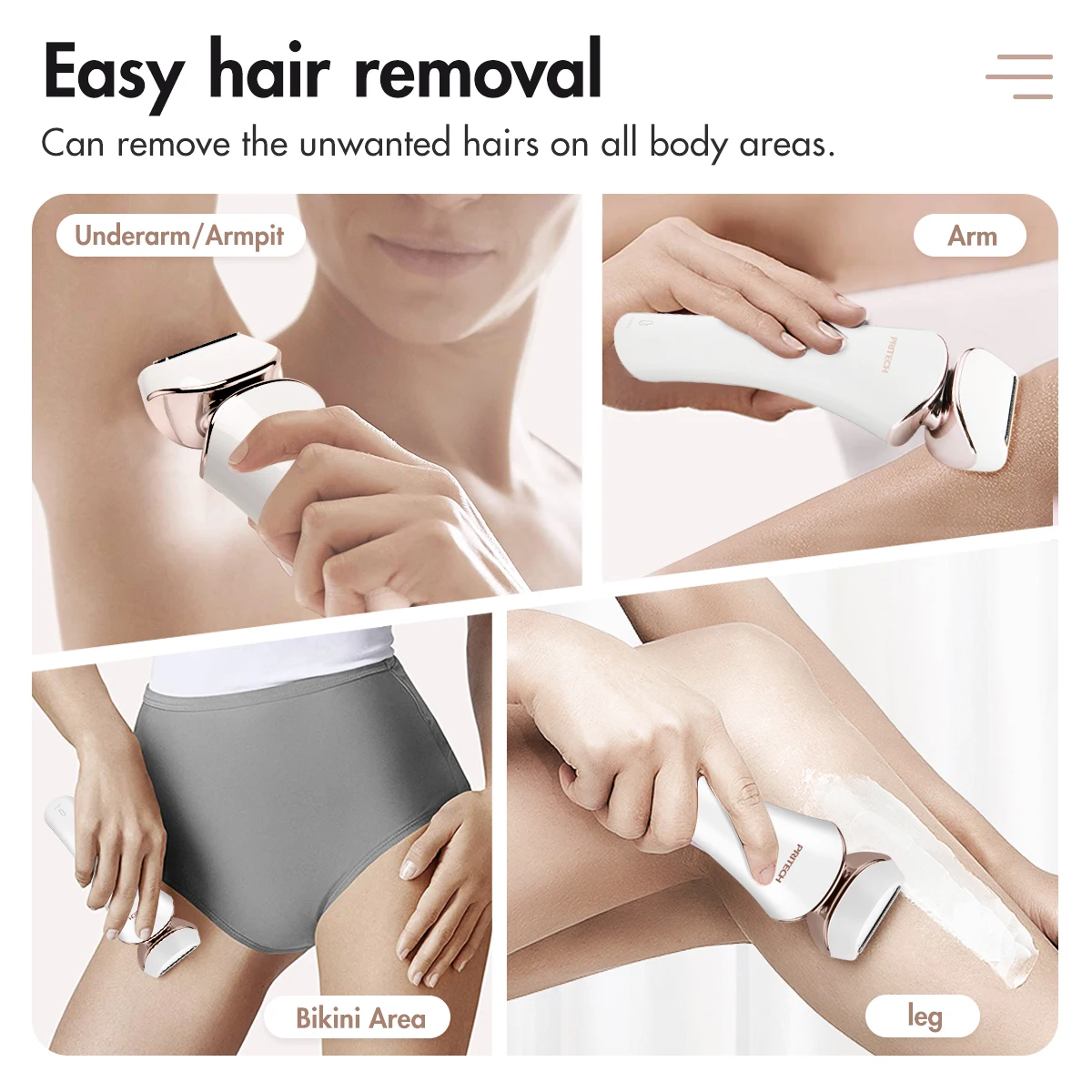 PRITECH Stainless Steel Blade Waterproof USB Charing Electric Body Lady Shaver With Smart Led Light