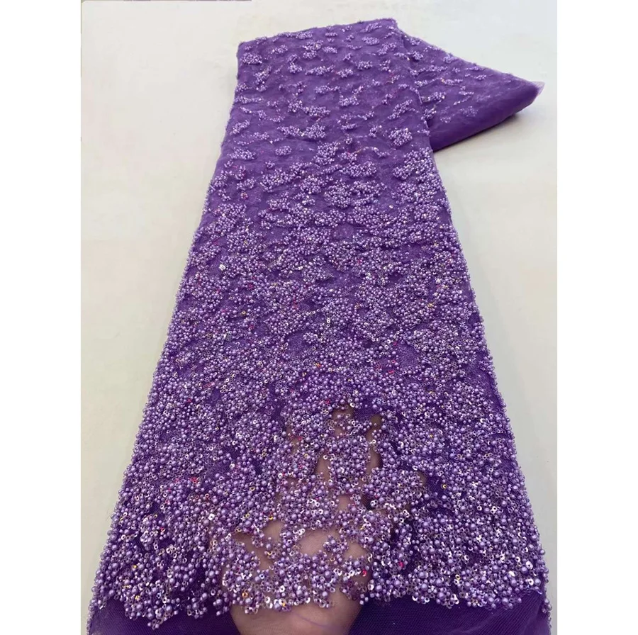 Fully Beads Sale Competitive Price French Tulle Lace Fabric Sequin Luxury for Bridal Wedding Evening Dress