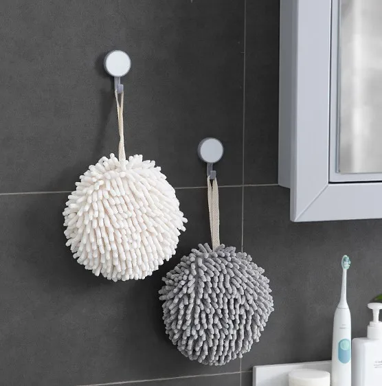 High Water Absorbent Household Chenille Hand Towel Ball Hanging Soft Bathroom Rag Towel