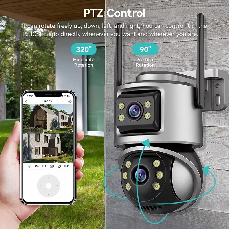Outdoor PTZ Camera With 4K 8MP HD Wifi IP Camera Dual Screen Auto Tracking Wireless Security Protection CCTV Surveillance iCSee