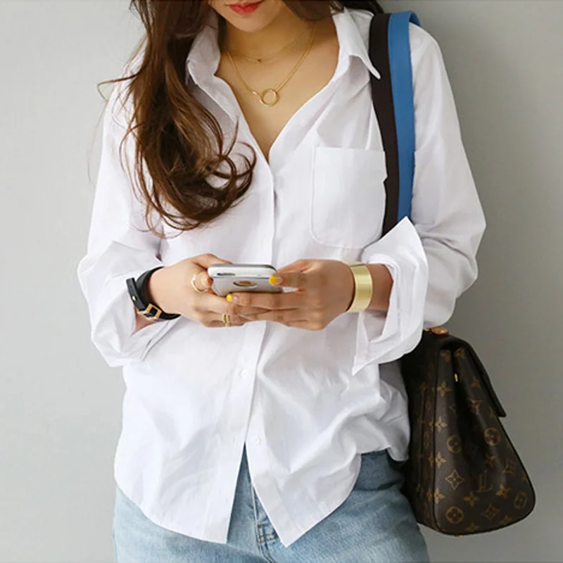 Stylish Women Long Shirt Autumn 2020 New Fashion White and Black Blouse Modern Lady Loose Long Sleeve Shirts