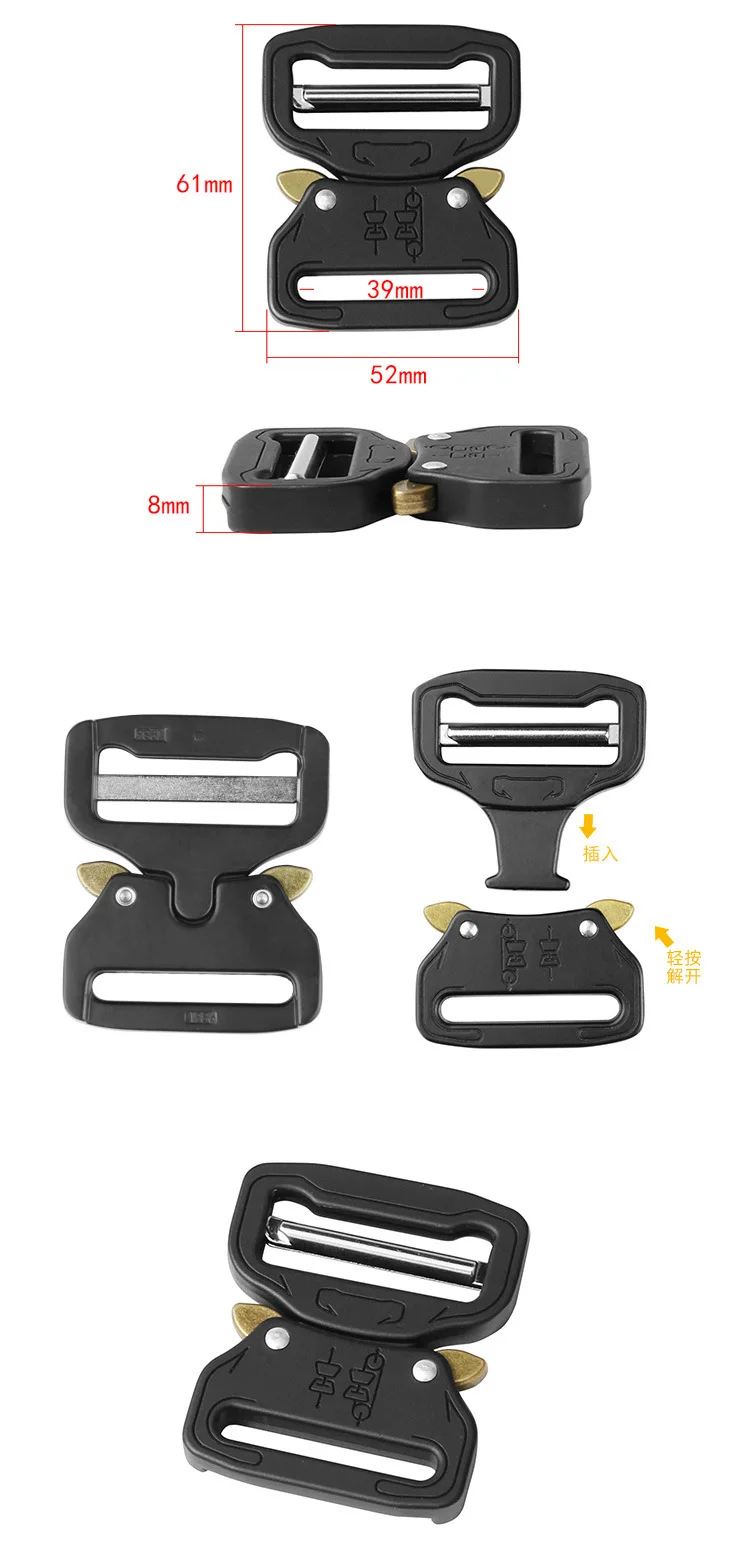 Newest outdoor solid metal tactical buckle custom strong adjustable buckle 39mm