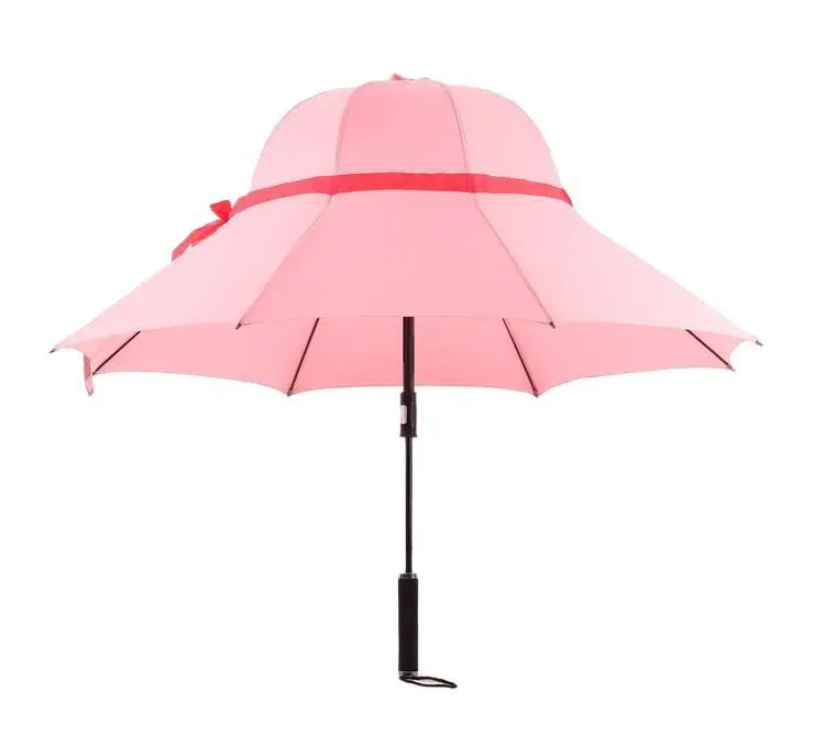 Curved Plastic Strong Windproof Special Auto Open Straight Hat Umbrella