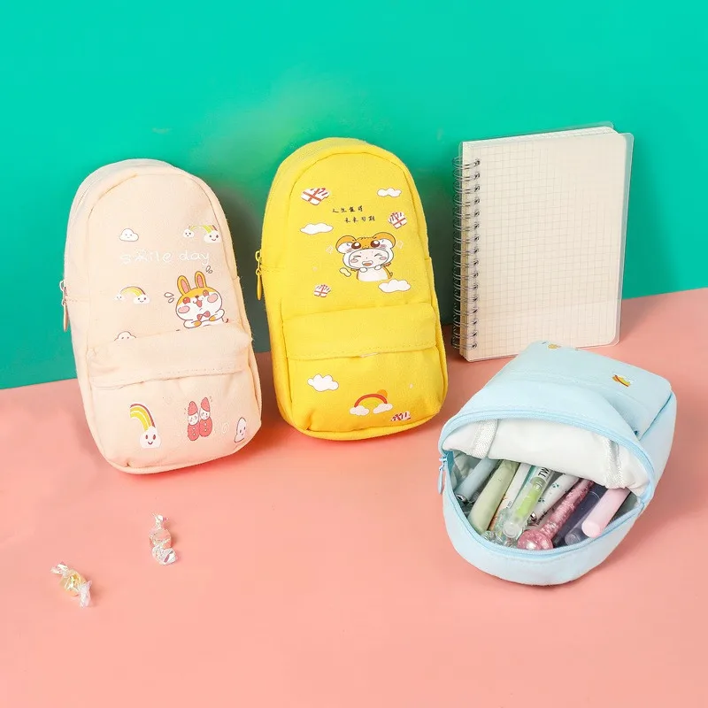 New Schoolbag Pen Pencil Bag Cartoon Stationery Large Capacity Canvas Pencil Case Bag
