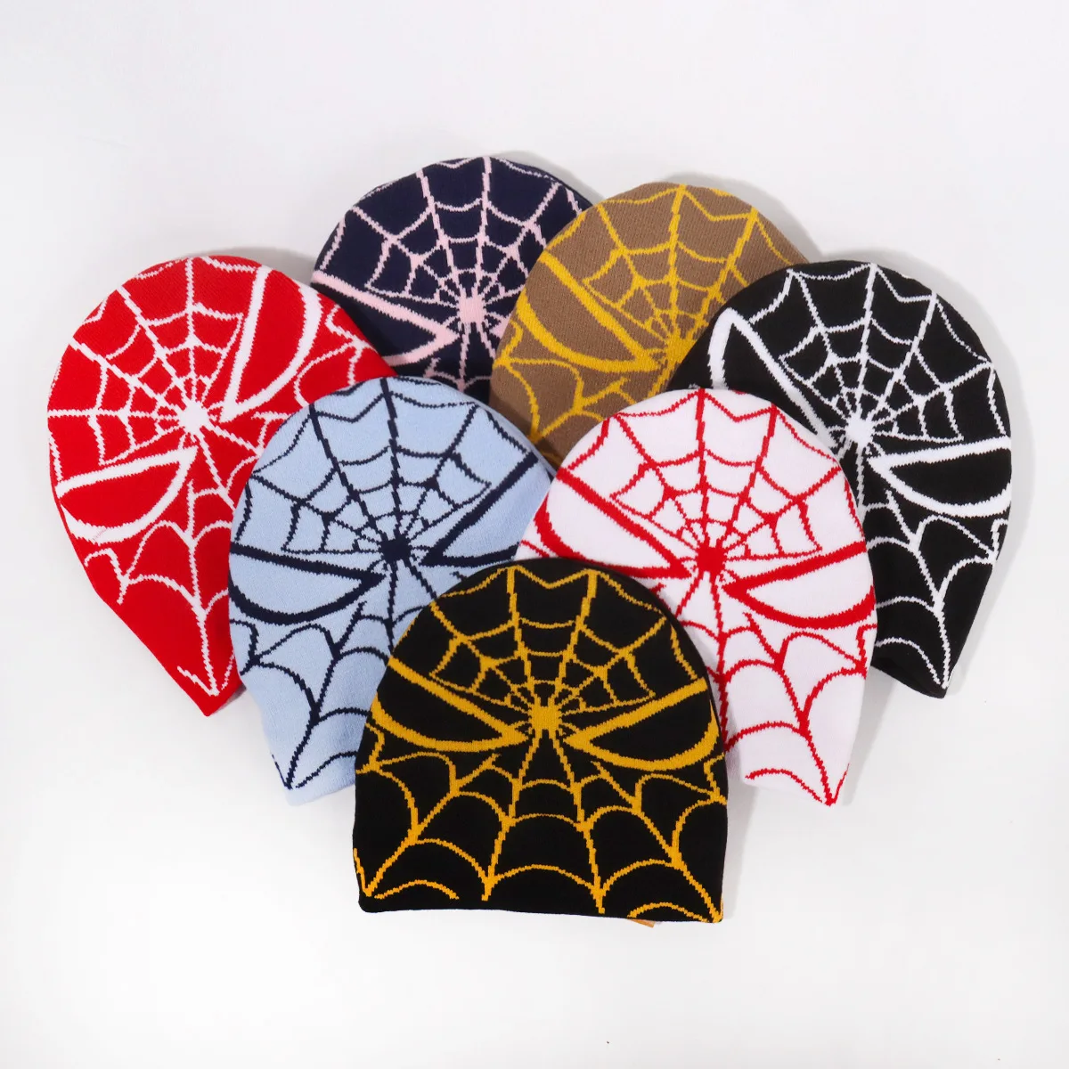 Wholesale 100% Acrylic Winter Hats Custom Unisex Spider Web Jacquard Knitted Beanie Hat