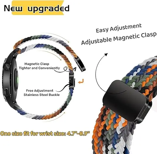 18mm/20mm/22mm Magnetic Nylon Braided Loop Strap For Samsung Galaxy Watch 6/5/4 Classic Elastic Bracelet 42mm 46mm Band Women