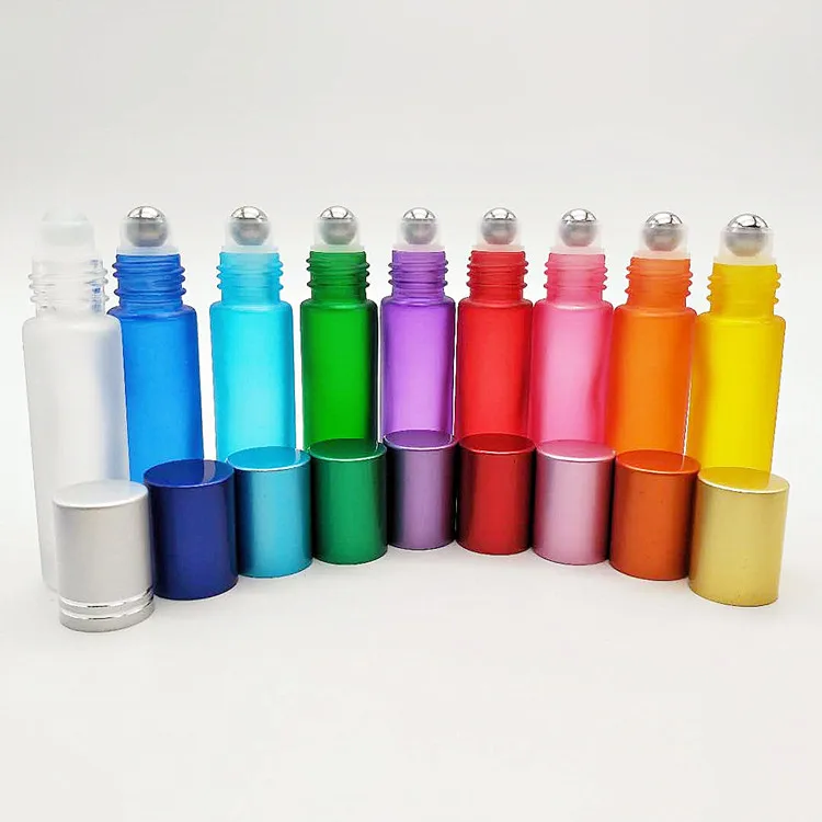 5ml 10ml 30ml Clear Amber Red Purple Empty Container Glass 10 ml Perfume Roller on Bottles Bamboo with Ball for Essential Oil