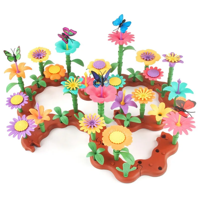 Wholesale New Plastic Flower Building Block Set Garden DIY Construction Toy Set for Kids