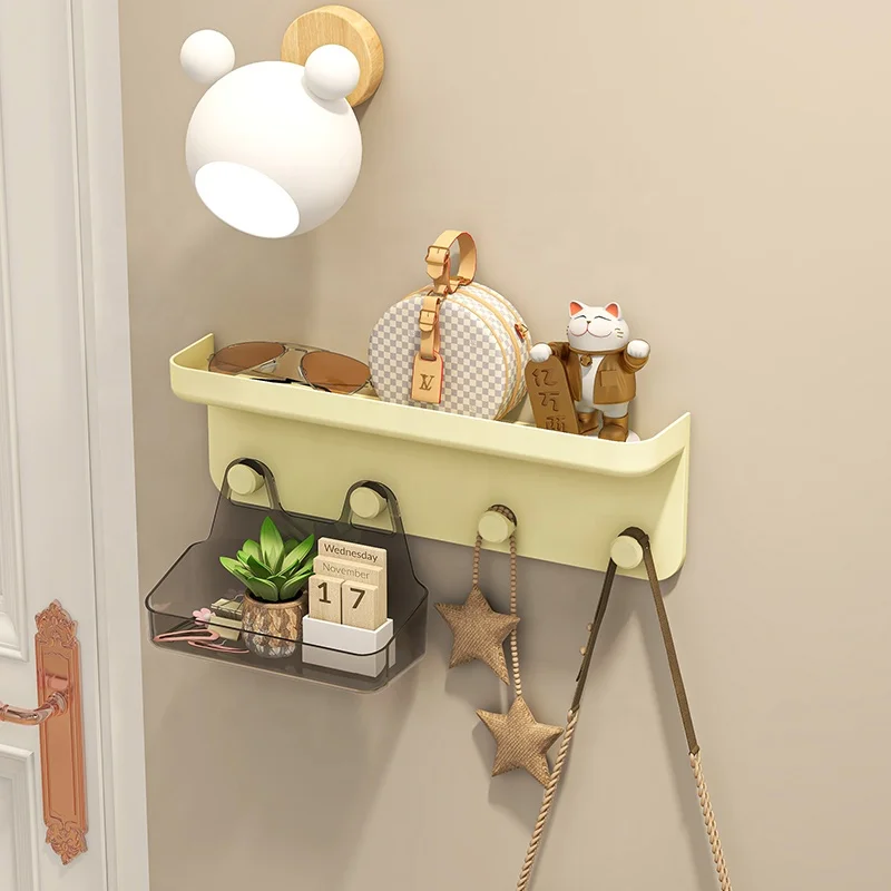 Modern Design Wholesale Plastic Adhesive Wall Hanger Rack Hole-Free Hanging Storage Shelf Home Use Kitchen Bathroom Living Room