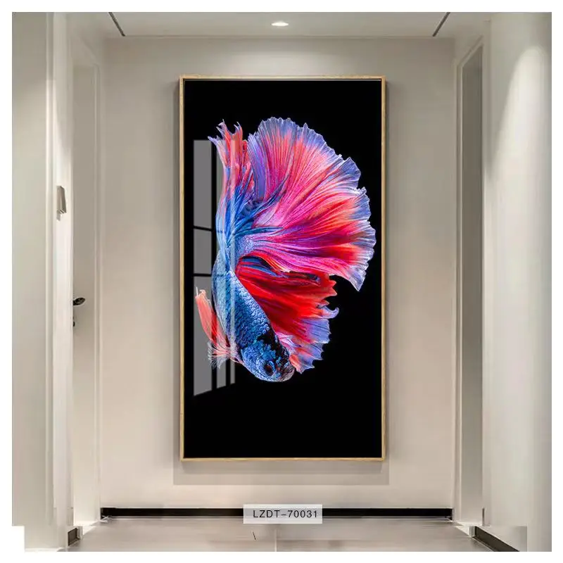High Quality Indoor Wall Painting Senior Colorful Fish Animal Painting Canvas Crystal Porcelain Painting