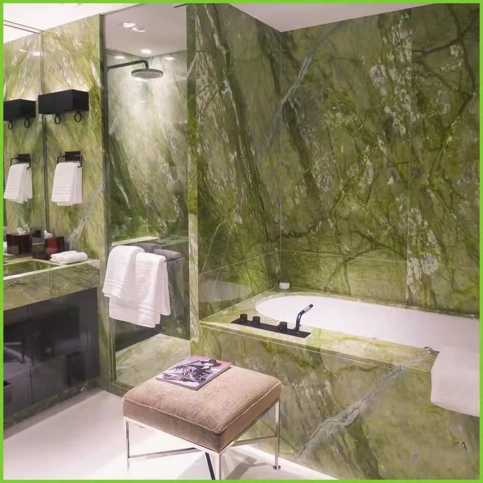 Bookmatched Green Marble for Indoor Background Wall Cladding Marble Stone