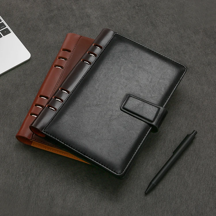 Office school stationery organizer loose leaf 6 rings binder business notebook pu leather customizable note book