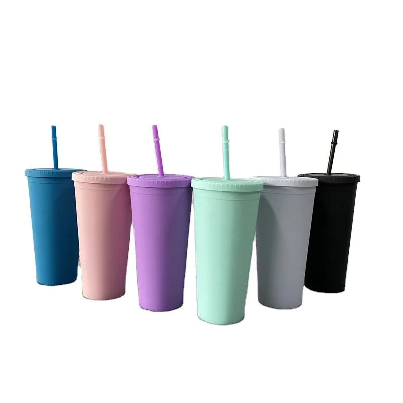 
Reusable double walled matte black 22 oz Pastel Colored Acrylic Cups with Lids and Straws for Vinyl Customizable DIY Gifts  (1600197838839)