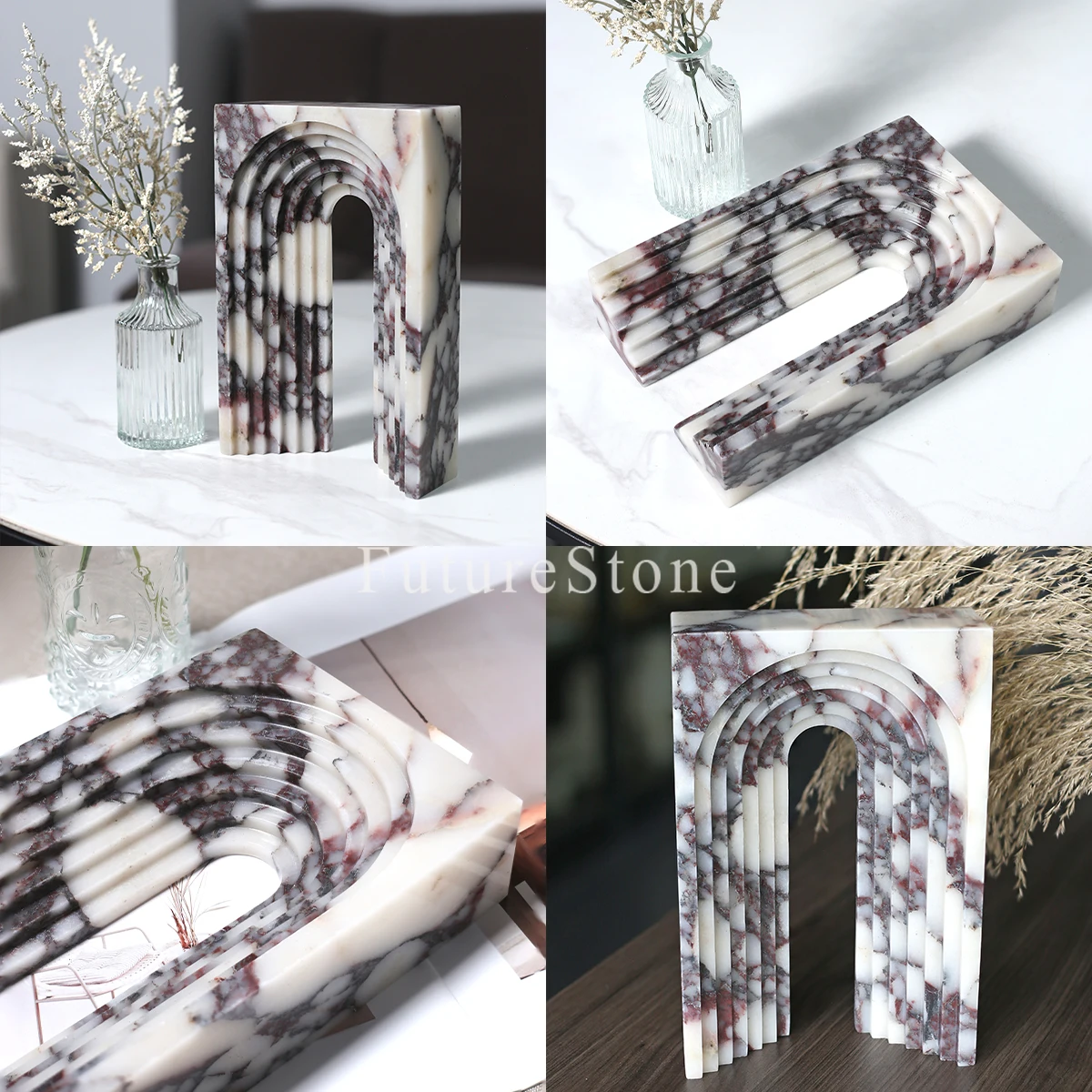 Luxury Bridge Shape Natural Calactta Viola Marble Ornament Bookend for Home Decor Luxury Store Marble Handcrafts Table Decor