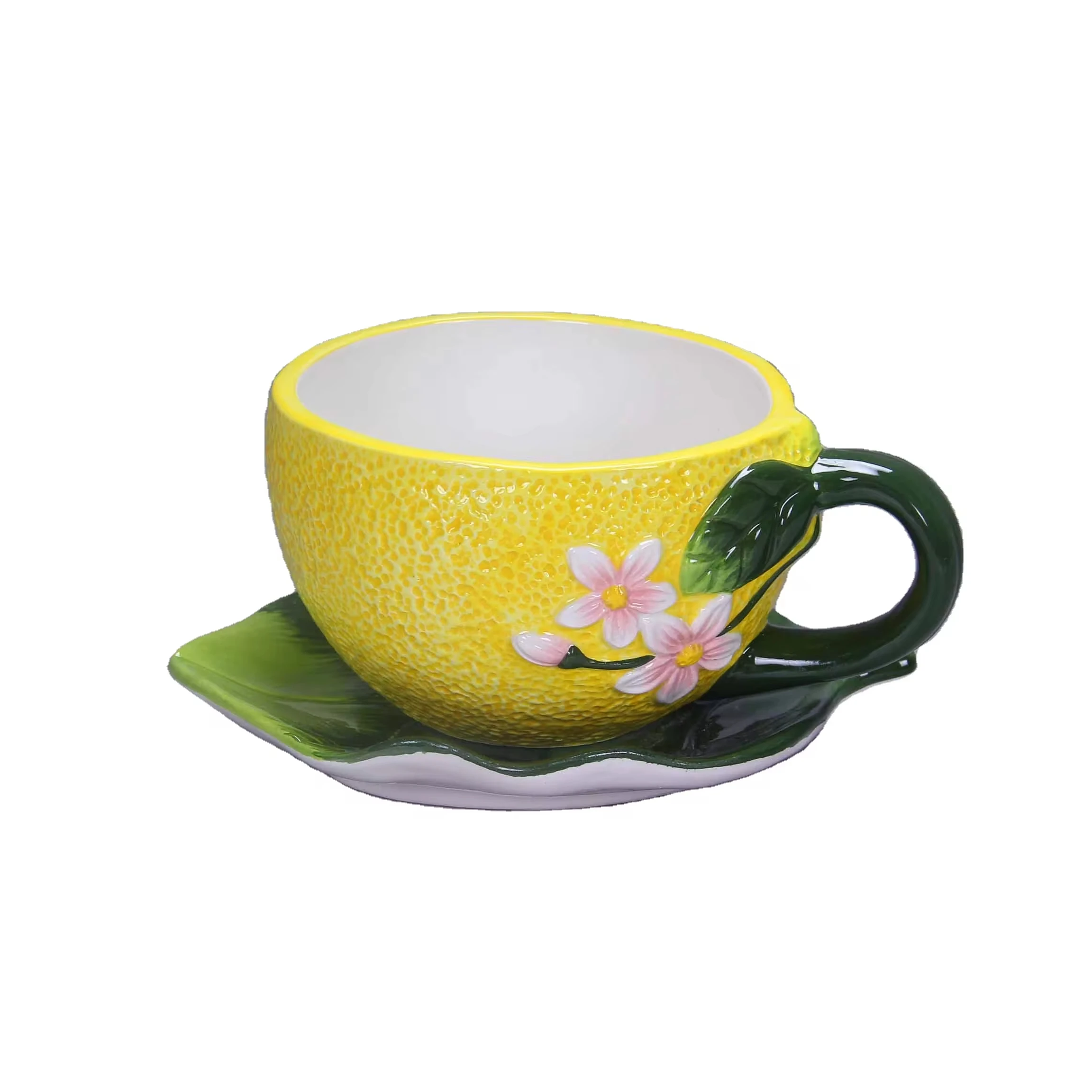 Modern Minimalist 3D Ceramic Mugs Creative Lemon Plant Decorative Coffee Water Cups Plant Gift cup and saucer