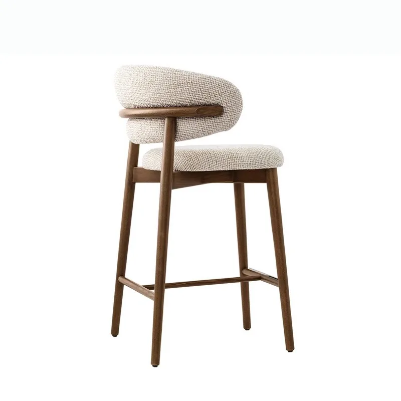Wholesales Modern Nordic Light Luxury Wooden Leg White Fabric High Stools Bar Chair For Kitchen Home Restaurant Dining Furniture