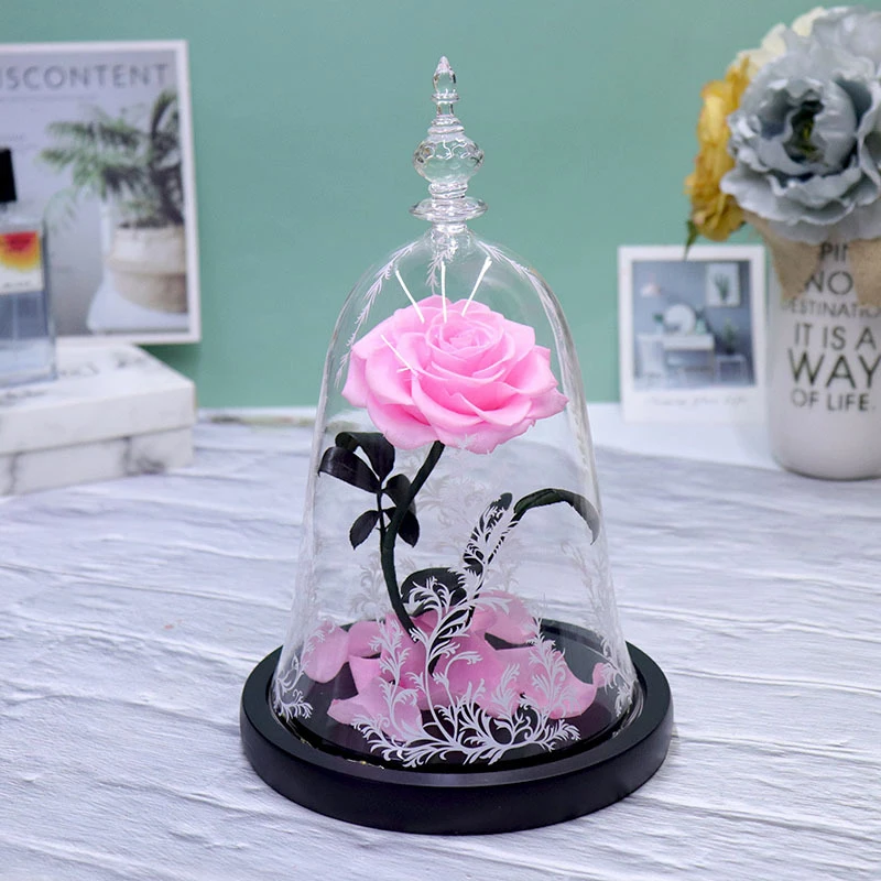 Factory supply enhanced rose beauty and the beast rose in glass dome best price