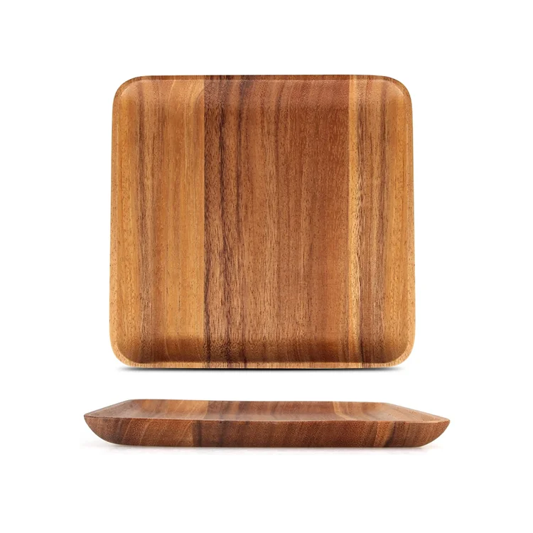 Factory custom set of 2 square acacia wood dinner plates catering platters