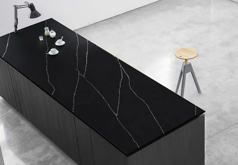 Artificial Stone Solid Surface Composite Quartz Stone Polished Floor Tiles Black Quartz Slab