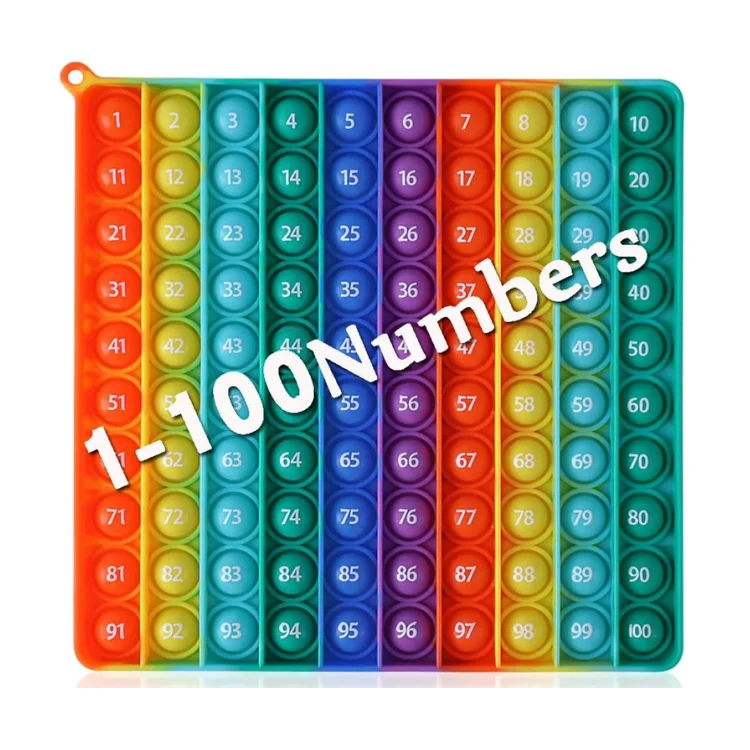 Large Popp with 1-100 Numbers Rainbow Square Dimples Fidgett Toy 100 Bubble Math Toy Learning Tool for Teachers Children