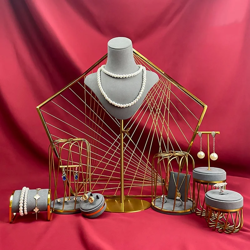 Multifunctional jewelry display props gray microfiber necklace jewelry display jewelry bust form ring holder custom