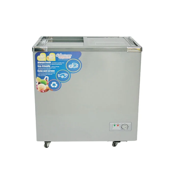 SD-158Y commercial Vertical showcase curved glass door ice cream chest freezer with lamp box and stickers