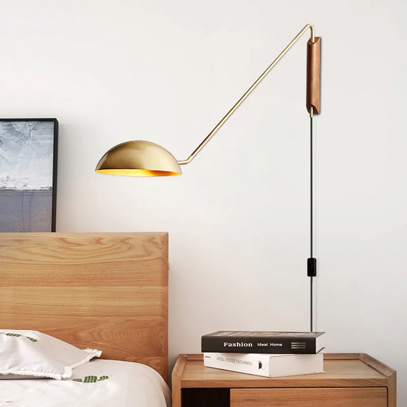 Italian design Long arm metal wood wall light for living room dining room bedroom