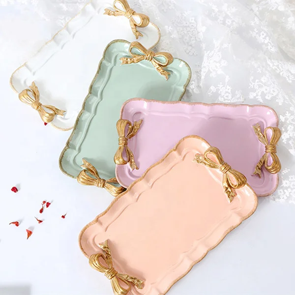 Macaron Color Bowknot Resin Dessert Dake Dish Jewelry Trays for Gift Craft