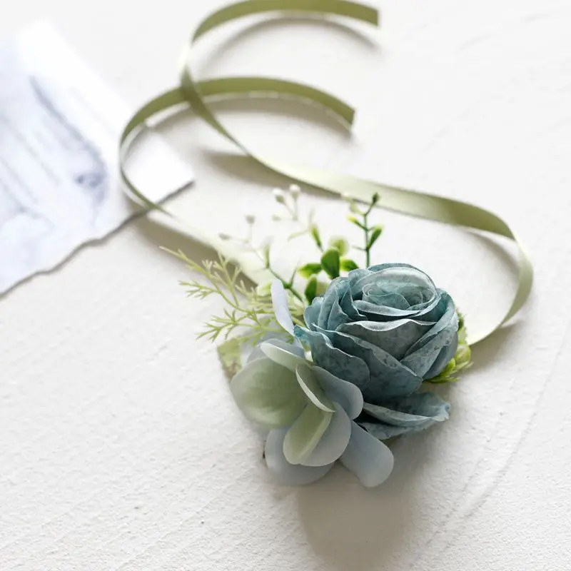 Bride bridesmaid artificial rose chest flowers boutonniere wedding prom corsage brooch silk wrist flowers